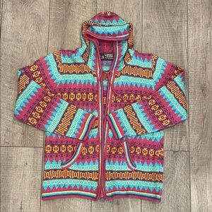Inca Perubian Colorful Geometric Patterned Hoodie from Alpaca Material